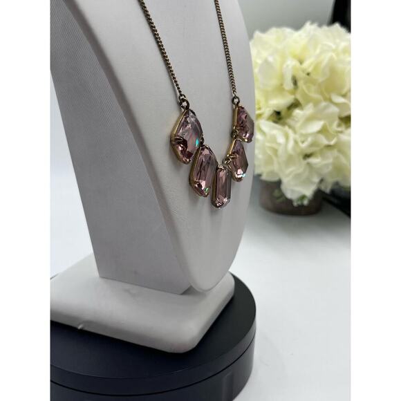 J. Crew Dusty Pink Rhinestone Ice Cube Gold Tone Necklace - Picture 3 of 13